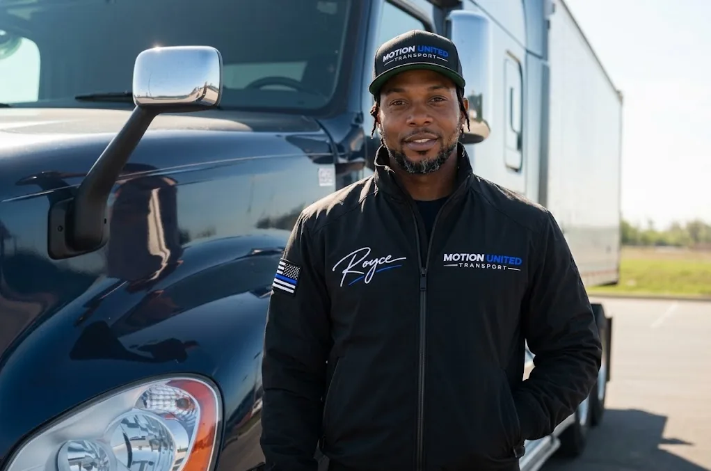 Royce of Motion United Transport standing beside a truck